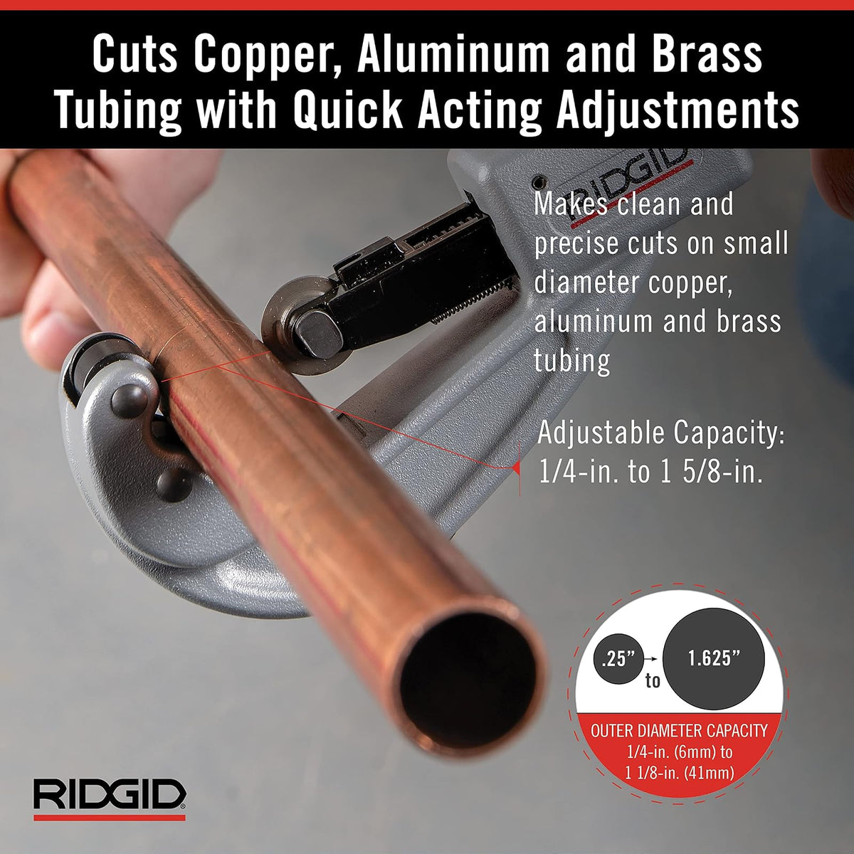 RIDGID - Cortatubos 31632, 151, para Aluminio y Cobre, Plomería Profesional, Kit de Herramientas, Incluye Repuesto