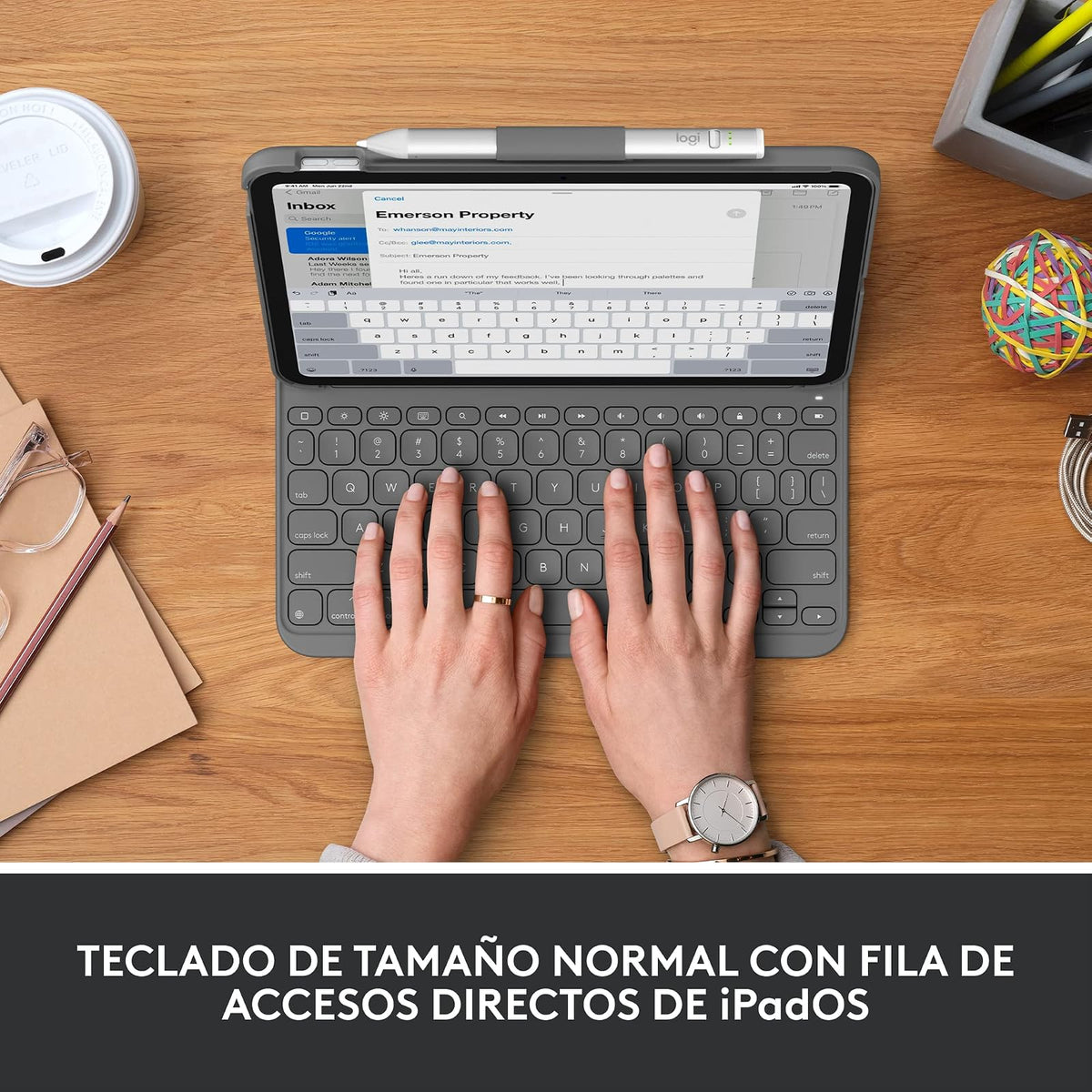 Logitech Slim Folio Funda con Teclado para iPad (10.° generación) con Teclado inalámbrico Bluetooth Integrado - Gris Oxford