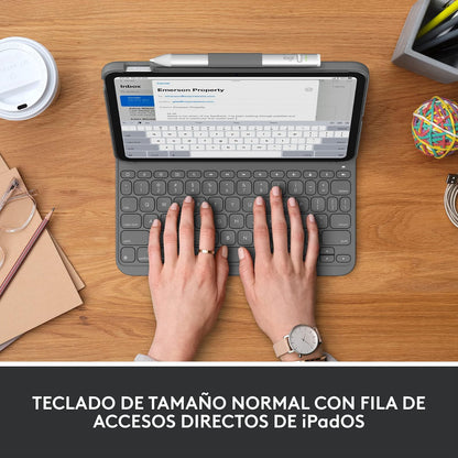 Logitech Slim Folio Funda con Teclado para iPad (10.° generación) con Teclado inalámbrico Bluetooth Integrado - Gris Oxford