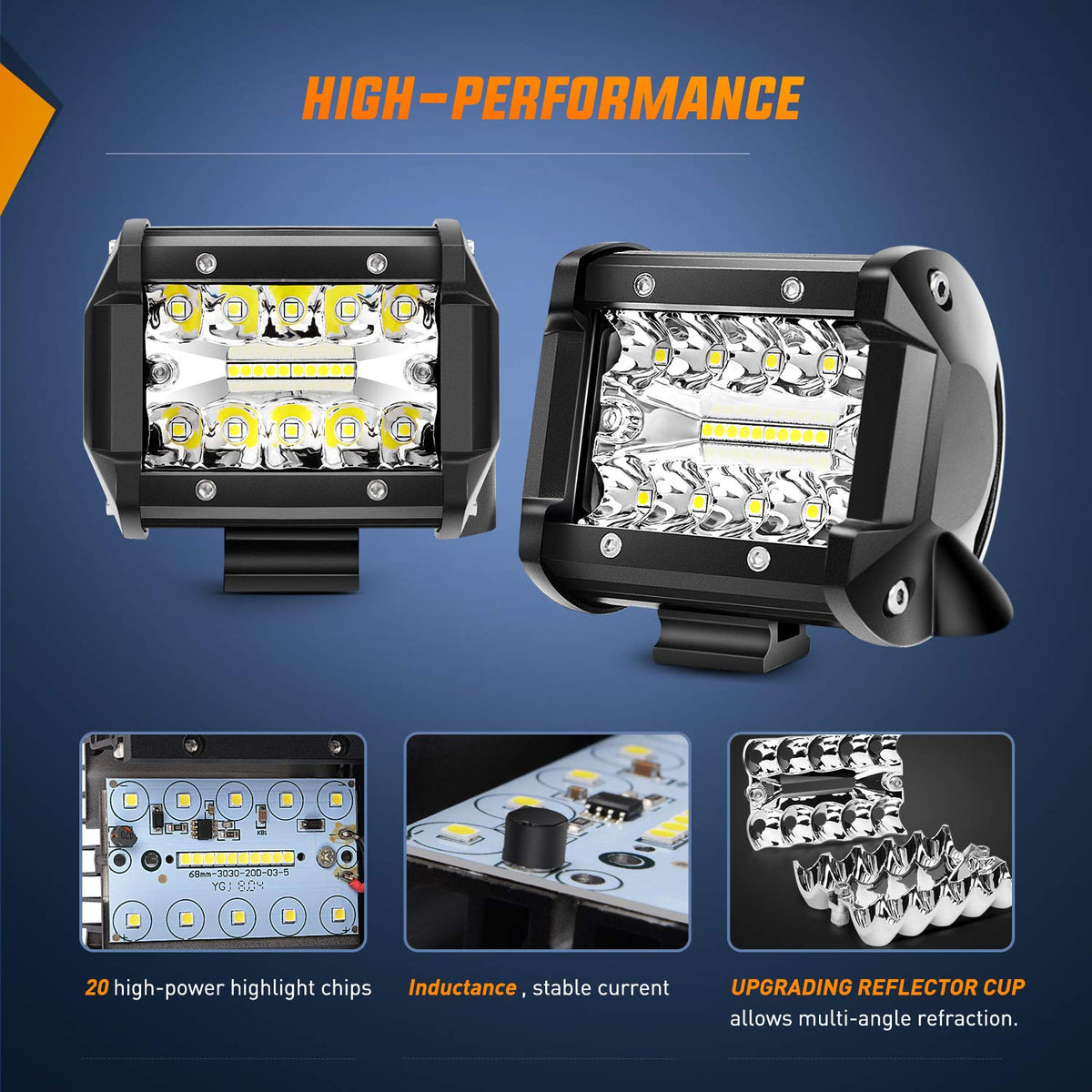 Nilight 18021F-D 4PCS 4Inch 60W Triple Row Flood Spot Combo 6000LM Bar Driving Boat Led Off Road Lights for Trucks,2 Years