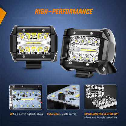 Nilight 18021F-D 4PCS 4Inch 60W Triple Row Flood Spot Combo 6000LM Bar Driving Boat Led Off Road Lights for Trucks,2 Years