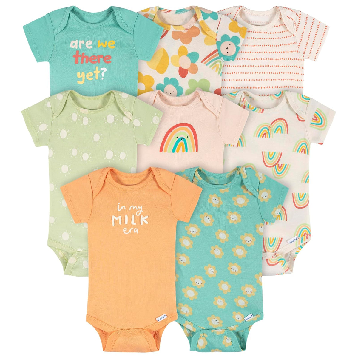 Onesies Brand Paquete de 8 Mamelucos Manga Corta Niña - 12 Meses - Buenos días