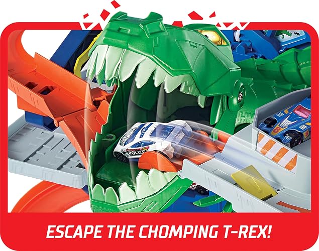 Hot Wheels City Pista de Juguete Ultimate Garage Robo T-Rex 5+ Años | Mide 1 metro; estaciona más de 100 autos, ascensor y modo multijugador