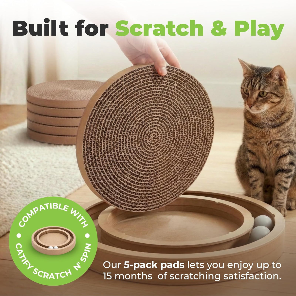Best Pet Supplies Rascador para Gatos con Bolas giratorias interactivas para Juego Activo, cartón Corrugado Reciclado Natural, soporta el Comportamiento de Las Mascotas, Alivia el estrés, 5 Unidades
