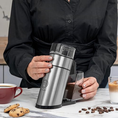 Hukën x MasterChef | Molino de Café Eléctrico Premium Grind+ 50 g | Depósito Desmontable | Molienda por Botón | Cuerpo y Aspas de Acero Inoxidable | Motor 150 W | Compacto y Potente