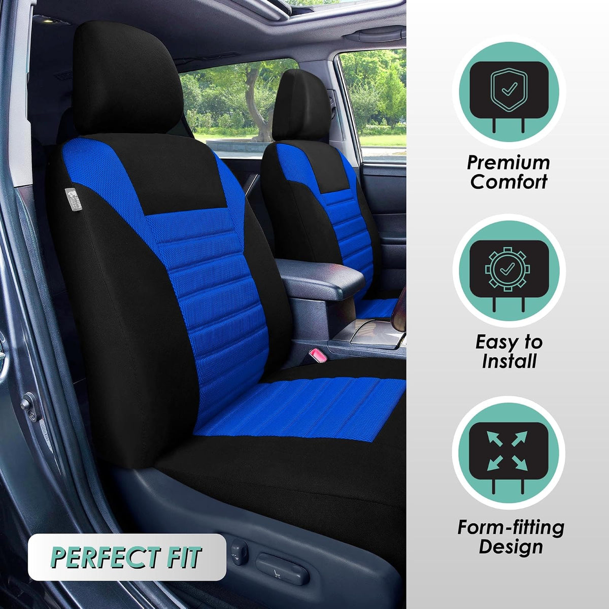 FH Group FB068PURPLE115 - Funda de Asiento de Automóvil Universal púrpura (Compatible con Malla de Aire de diseño en 3D Premium y Banco Trasero Dividido), Azul