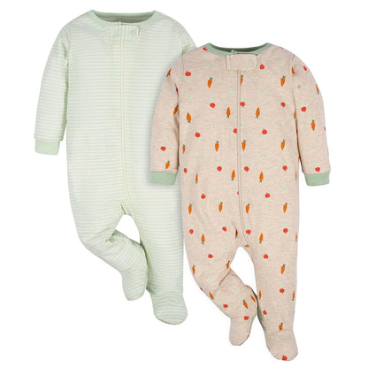 Gerber Paquete de 2 Pijamas Sleep 'N Play con Pies para Bebé - Prematuro - Veggies felices