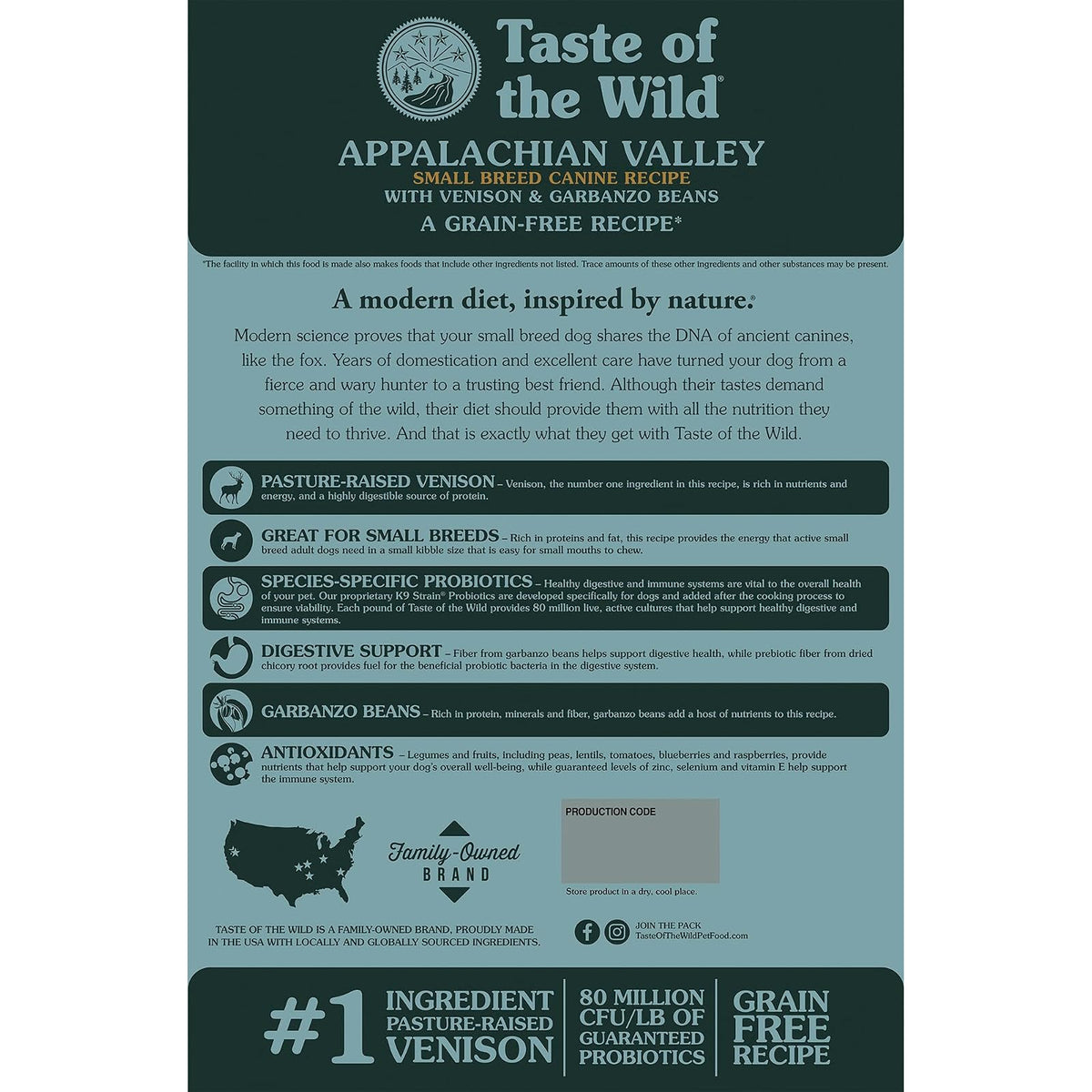 Taste Of The Wild Tow Appalachian Dry Food for Small Breed Dogs, 28 LB | Venado como ingrediente principal, ideal para razas pequeñas, sin granos, probióticos específicos para la salud digestiva