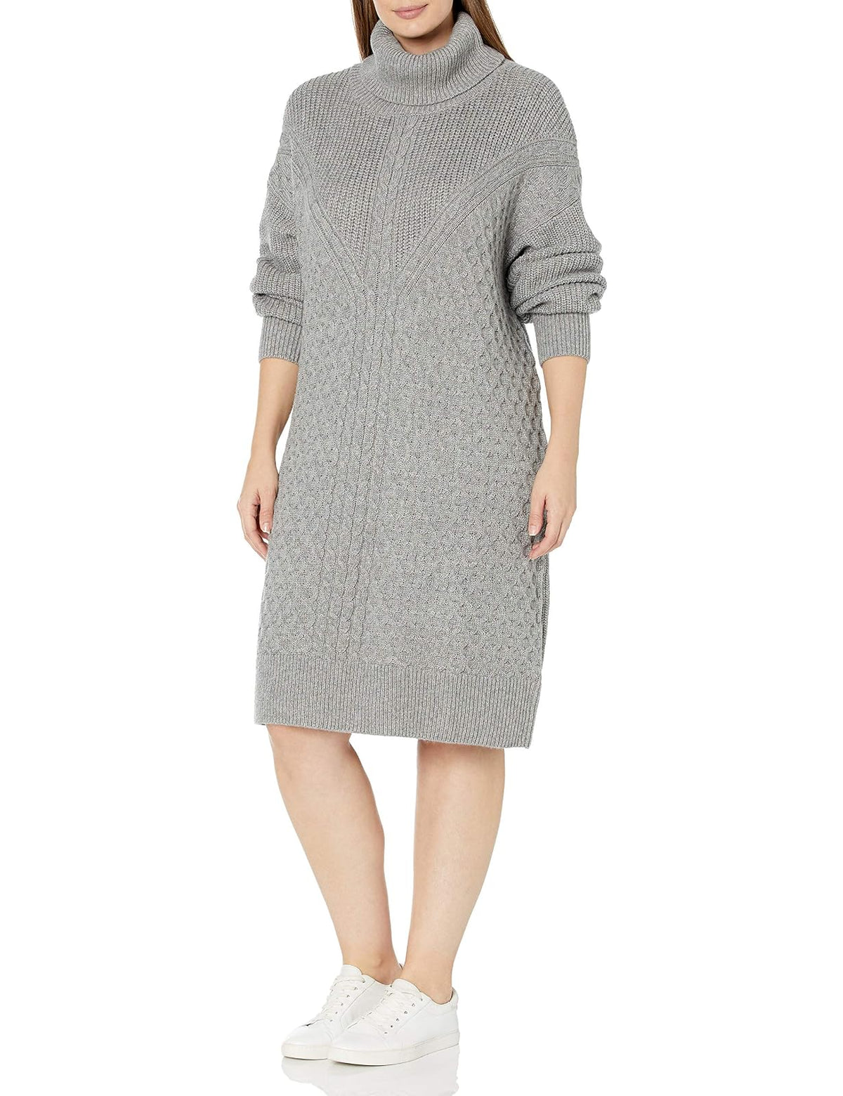 The Drop Rosalie Minivestido Para Mujer, De Punto Trenzado Para Mujer, Gris Escarcha Jaspeado, M