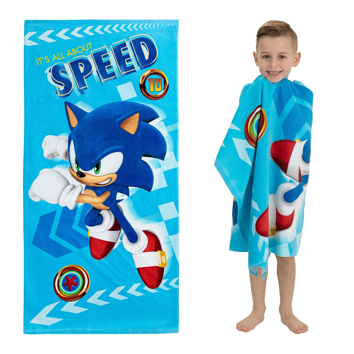 Franco Sonic The Hedgehog Toalla de Playa de poliéster Reciclado, 58 x 28 Pulgadas, patrón Listo para Correr