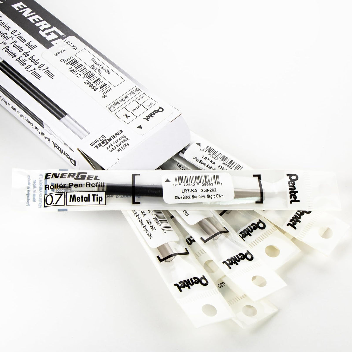 Pentel - Tinta de repuesto para bolígrafo de gel líquido EnerGel (0.7 mm), línea media, tinta negra oliva, caja de 12 recambios (LR7-KA)