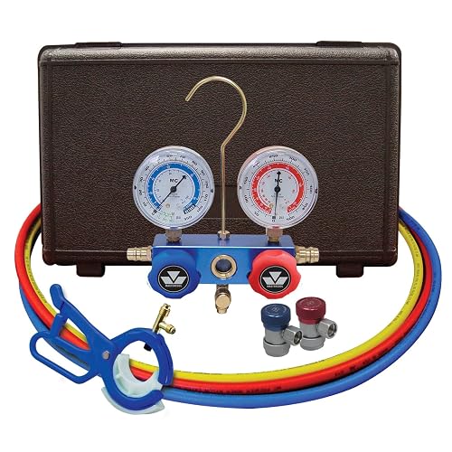 Mastercool 89661-PRO Juego de Manómetros de Colector R134a 2 Vías con Válvula 3 en 1, Azul