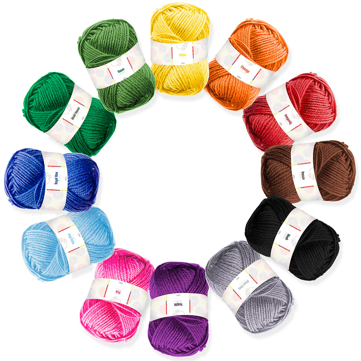 Madejas de hilo acrílico, 12 x 50 g, 1200 yardas, hilo para ganchillo suave, para tejer y manualidades, hilo multicolor para manualidades y adultos, paquete de 12
