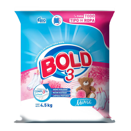Detergente en Polvo Bold 3 Cariñitos de Mamá Bolsa 4.5 Kg