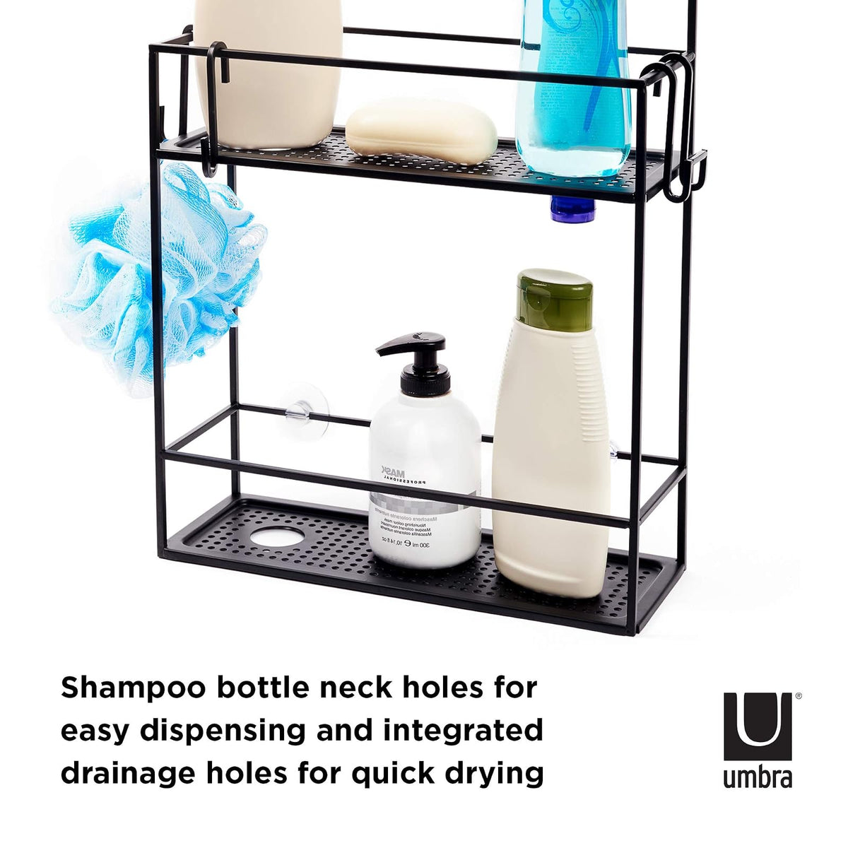 Umbra Cubiko Organizador de ducha con dos estantes, negro