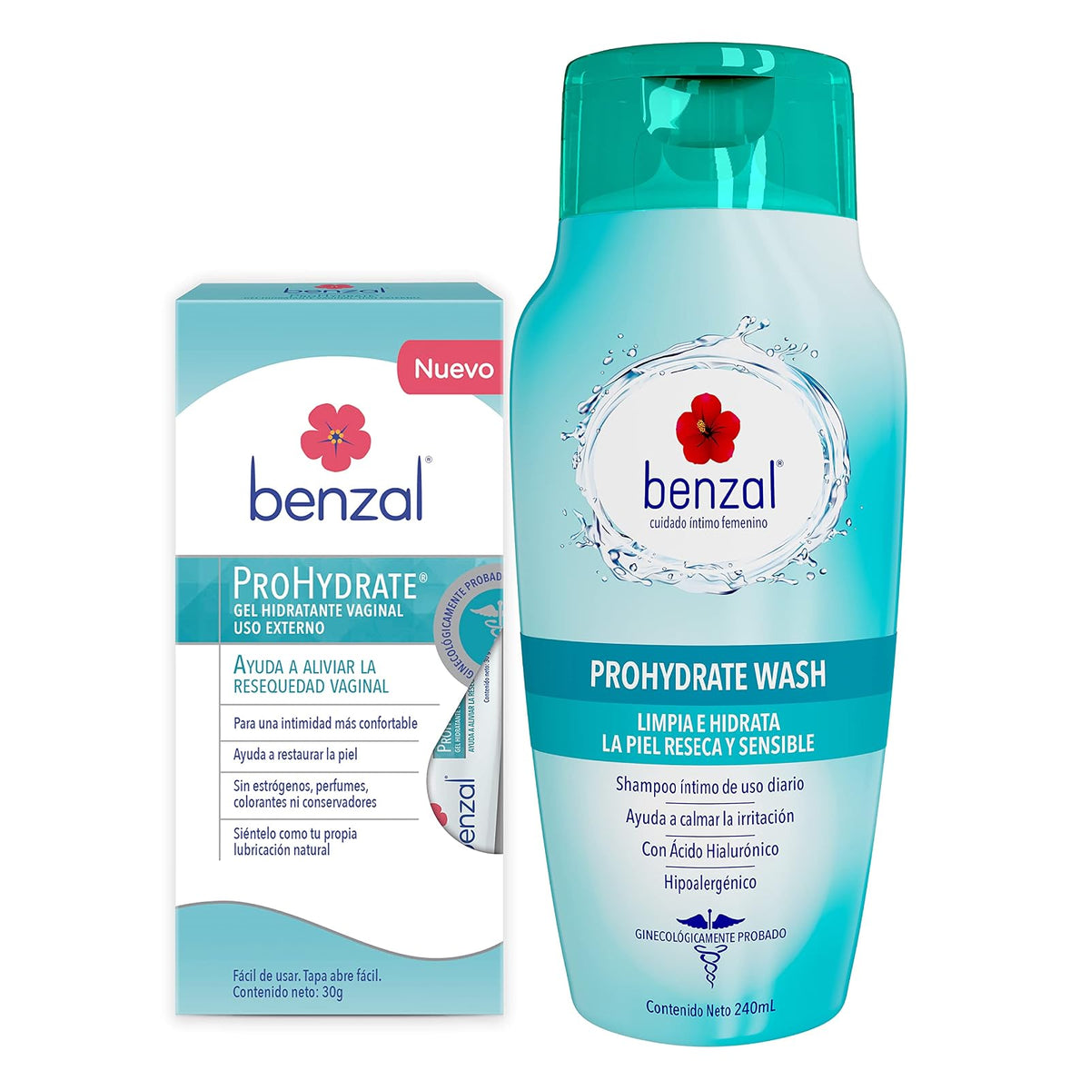 Benzal Prohydrate Kit, Shampoo Íntimo + Gel Lubricante Uso Externo, Alivia e Hidrata la Resequedad Vaginal, 332 g