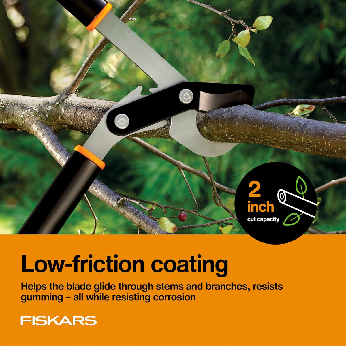 Fiskars PowerGear - Loppers de 32 pulgadas para recorte de árboles, resistente y afilado, cortador de ramas de árbol de hoja de acero de hasta 2 pulgadas de diámetro, capacidad de corte