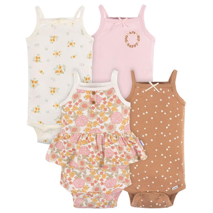 Gerber Paquete de 4 Mamelucos sin Mangas para Bebé - 24 Meses - Floral retro