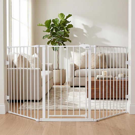 Regalo Puerta de bebé configurable de 76 pulgadas, 3 paneles, incluye soportes de pared y herrajes
