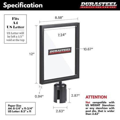 DuraSteel Soporte Para Letrero de Doble Cara 8.5 x 11 Pulgadas con Plexiglás Vertical