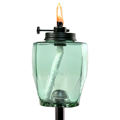 TIKI Linterna de Vidrio con Llama Ajustable para Jardín - Color verde azulado.