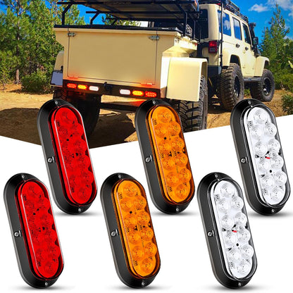 Nilight - Luz trasera LED ovalada de 6 pulgadas, color rojo y ámbar para remolque, 6 unidades, señales de giro de freno de parada a prueba de agua, luces de marcha atrás para camión, RV, barco, autobús, camión, caravana, 2 años de garantía