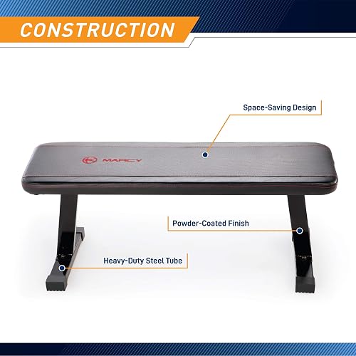 Marcy - Banco de pesas plano para entrenamiento de pesas y ejercicios abdominales