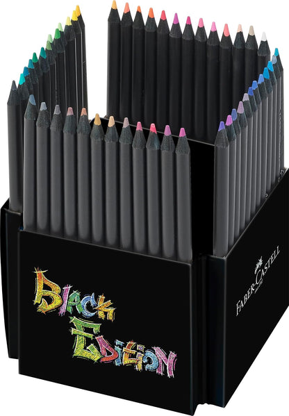 Faber-Castell Colores Supersoft Black Edition con 50 Diferentes Colores, cuenta con una mina supersuave y con una pigmentación fuerte resaltando tonos intensos sobre cualquier tipo de papel