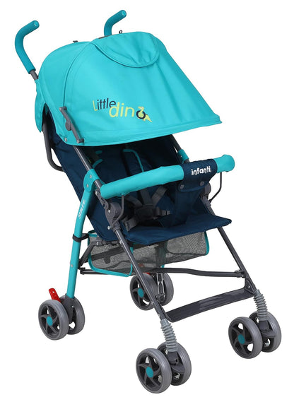 INFANTI | Carriola para Bebe de Baston SKIT | Carreola de Viaje | Desde 6 Meses hasta 15 kg - Compacta y Plegable | Ligera con Arnés de Seguridad | Color Dino Azul