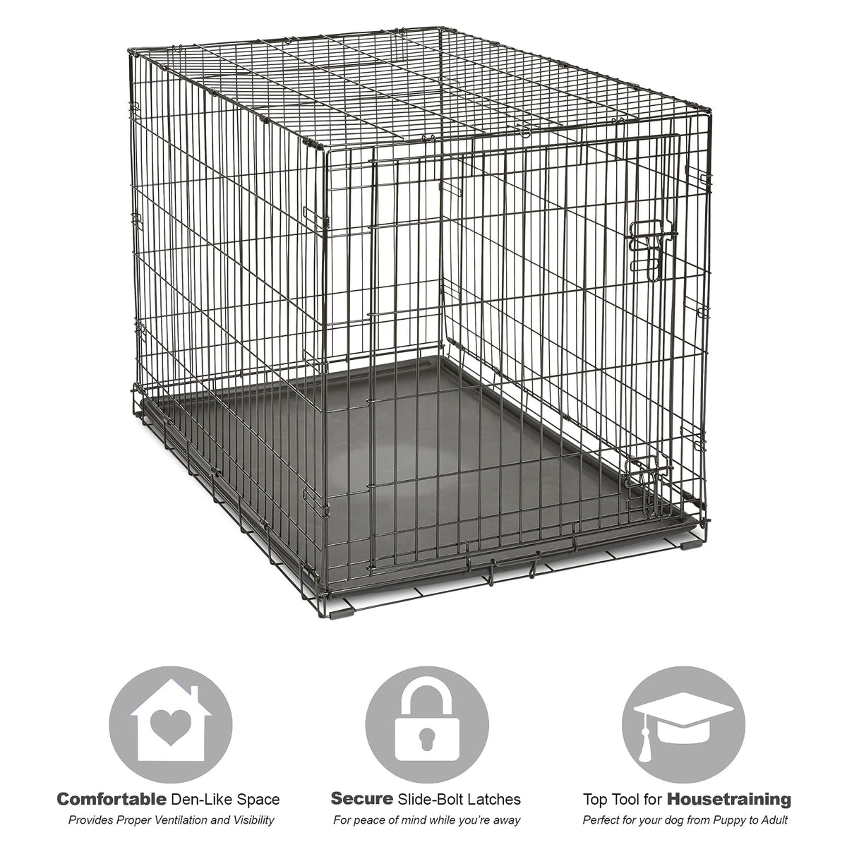 New World - Caja plegable de metal para perros, puerta individual y doble, Puerta única, Negro, 106 cm