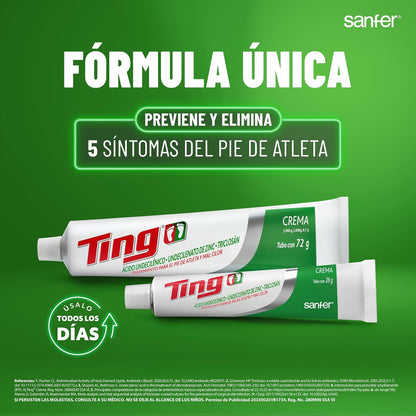 Ting Crema, Antimicótico para pie de atleta, úsalo todos los días, 72 gr | Previene y elimina 5 síntomas del Pie de atleta, Aplicación directa