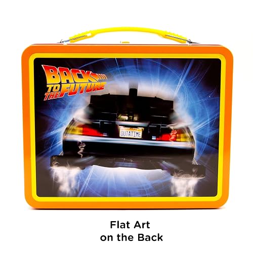 AQUARIUS Back to the Future Gen 2 Fun Box - Caja de almacenamiento de lata resistente con mango de plástico y cubierta frontal en relieve, producto oficial XXXXX y regalo coleccionable para niños,