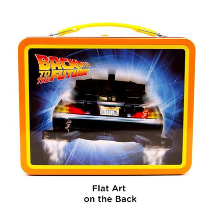 AQUARIUS Back to the Future Gen 2 Fun Box - Caja de almacenamiento de lata resistente con mango de plástico y cubierta frontal en relieve, producto oficial XXXXX y regalo coleccionable para niños,