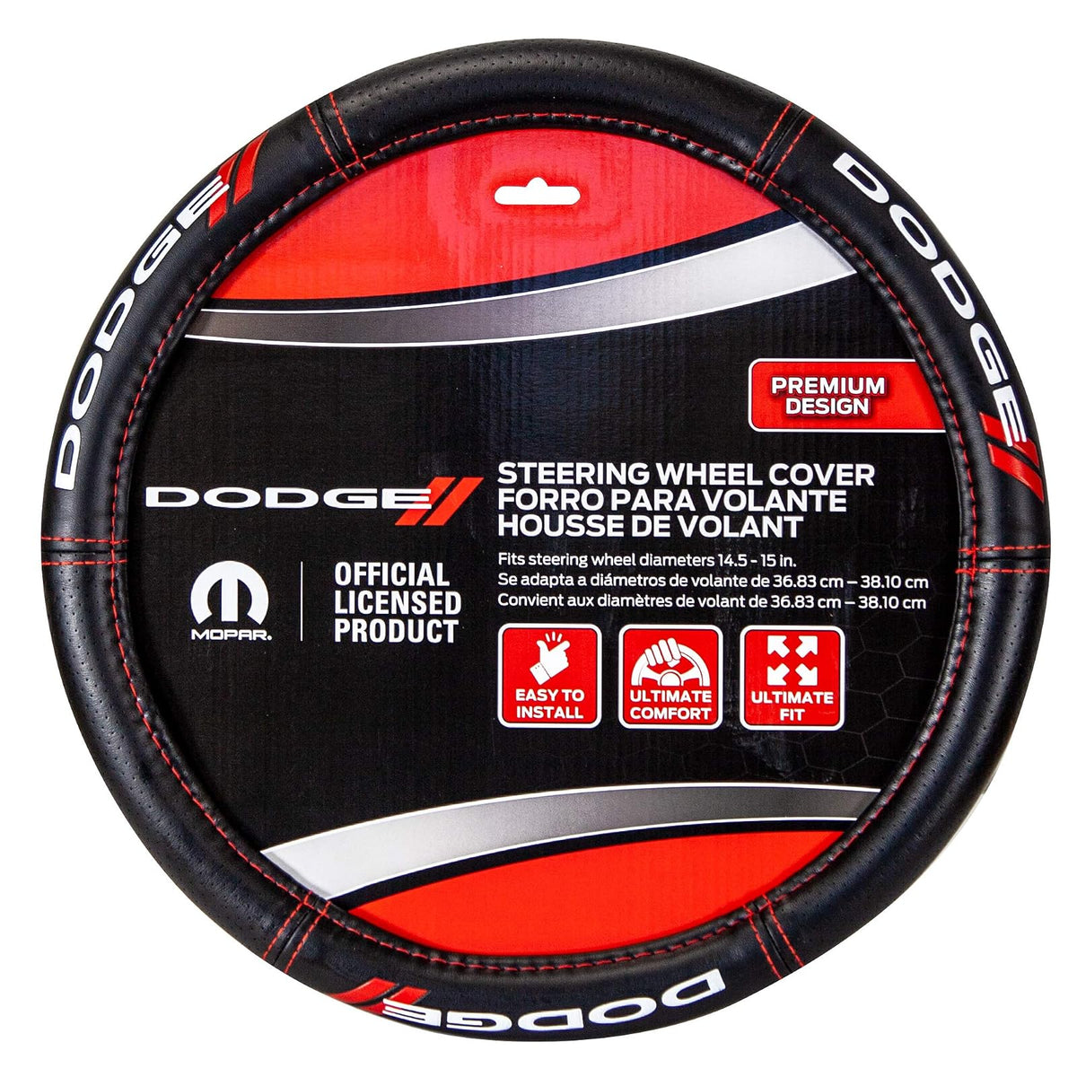 Plasticolor Cubierta De Volante Dodge 006694R01 | Material premium, diámetro 14.5-15 pulgadas, costuras de alto contraste, para automóviles/camiones/SUV