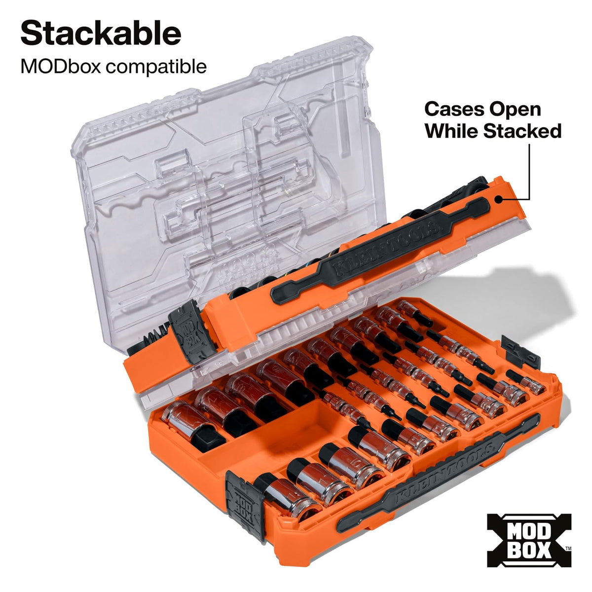 Klein Tools 65233HEX Juego de llaves hexagonales de 1/4, 3/8, unidades de 1/2 pulgadas, moleteadas, SAE (5/64 a 3/4 pulgadas) y métrico (2 a 19 mm) con funda MODbox, 32 piezas