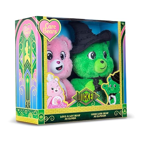 Care Bears x Wicked - Paquete de 2 Peluches (Love-a-Lot as Glinda and Good Luck Bear as Elphaba)