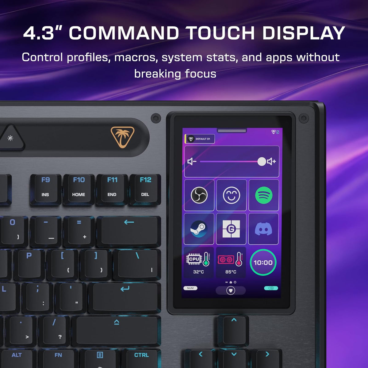 Turtle Beach Command Series KB7 TKL Teclado para Juegos con Cable, visualización táctil de 4.3 Pulgadas, interruptores de Efecto de Sala de Perfil bajo Titán, Teclas PBT de Doble Disparo, sondeo