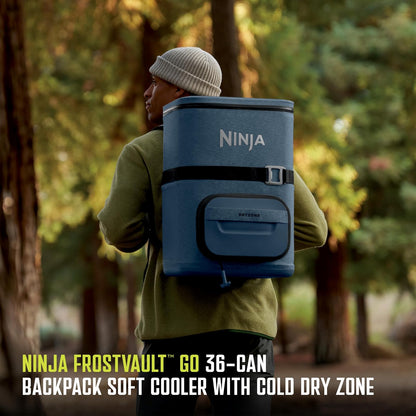 Ninja FrostVault Go - Enfriador Suave para latas de 24/36, a Prueba de Fugas, Soporte Integrado para Tazas, 2 Paquetes de Hielo y cajón de Almacenamiento en seco, Aislamiento de poliéster, Senderismo