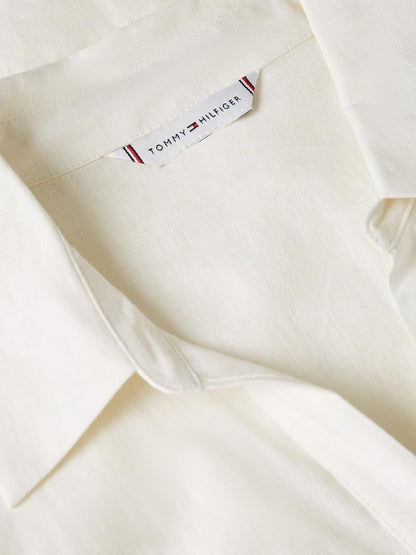 Tommy Hilfiger Short Sleeve Linen Shirt Midi Dress with Pockets Vestido Informal Mujer