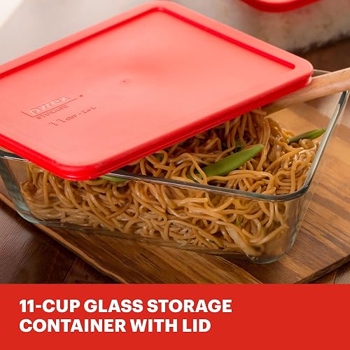 Pyrex Simply Store - Recipiente de vidrio para almacenamiento de alimentos, tapas de plástico no tóxico, sin BPA, congelador apto para lavaplatos, microondas, 11 tazas