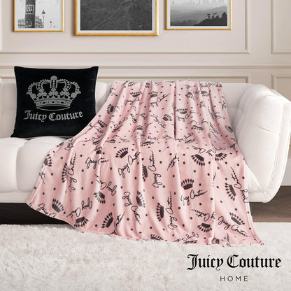 Juicy Couture - Manta de Tiro | Crown Royal | Felpa y acogedora | Mantas Decorativas para sofás, sillas y Camas, Lujosa y Suave, decoración Elegante del hogar, Mide 50 x 70 Pulgadas, Color Rubor/Gris