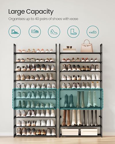 SONGMICS - Estante para Zapatos de 10 Niveles, Organizador de Almacenamiento de Zapatos, 11 x 32.7 x 68 Pulgadas, Marco de Metal, estantes de Tela no Tejida, para Entrada, recámara, Color Negro