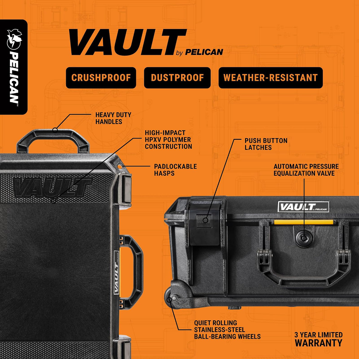 Pelican Vault - v525 - Funda rígida con espuma para cámara, drone, equipo, electrónica, engranaje y más (bronceado)
