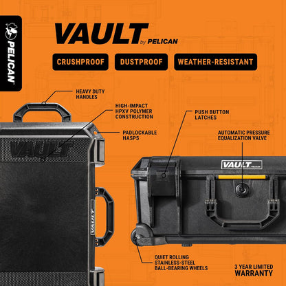Pelican Vault - v525 - Funda rígida con espuma para cámara, drone, equipo, electrónica, engranaje y más (bronceado)