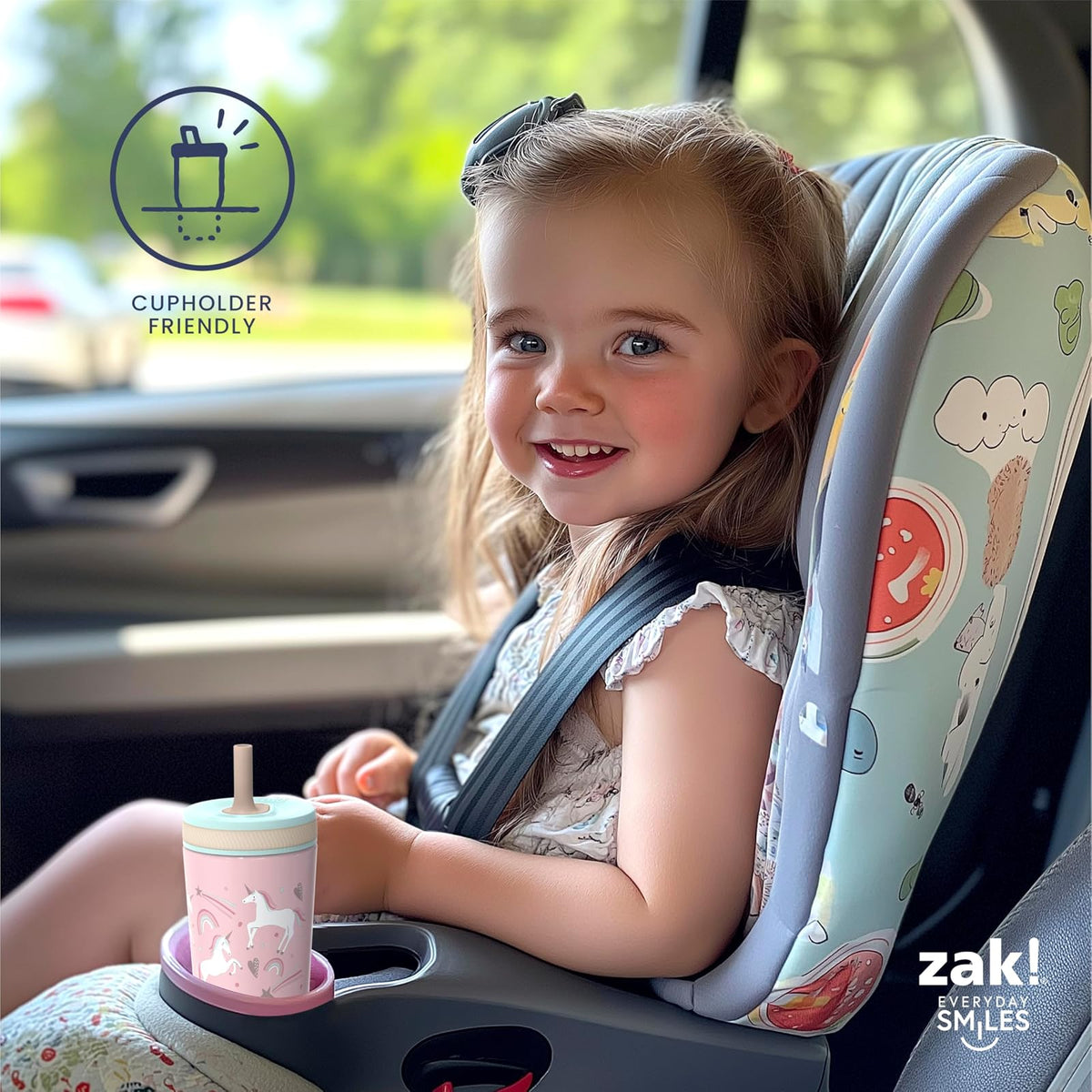 Zak Designs Vasos para niños pequeños para viajes o en casa, taza de acero inoxidable aislada al aspiradora de 12 onzas con diseño a prueba de fugas, perfecto para niños (fruta feliz)
