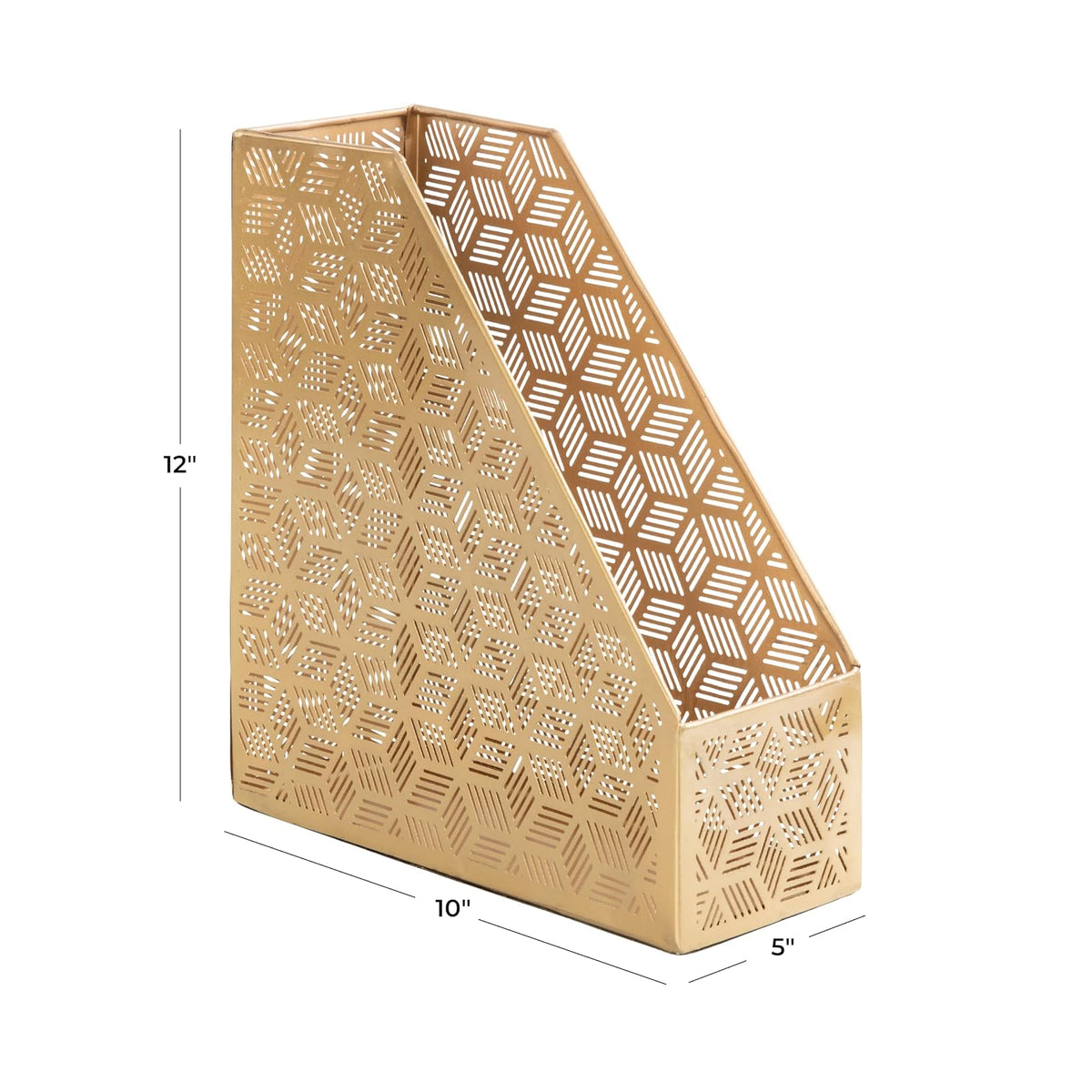Deco 79 - Soporte para revistero geométrico de Metal con Ranura única con diseño Tallado láser, 5 x 10 x 12 Pulgadas, Dorado