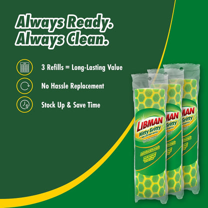 Libman Nitty Gritty - Recambios para mopa Rodillo, Verde, Amarillo, Paquete de 3