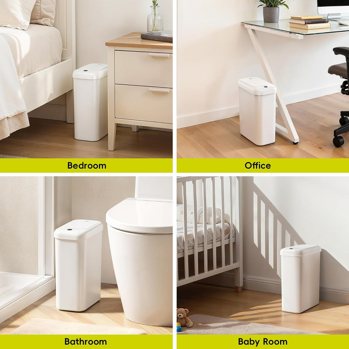 EKO - cubeta de basura automático para baño con tapa, 2.6 galones delgado sin tacto, cubeta de basura con sensor de movimiento impermeable para baño, oficina, cocina, color blanco
