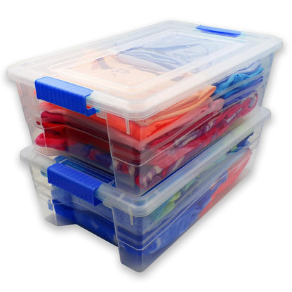 Joy – Caja de Almacenamiento 13 litros, Pack de 2, Perfecto para Organizar Ropa y Juguetes, con Broches de Seguridad, Plástico Libre de BPA, Transparente