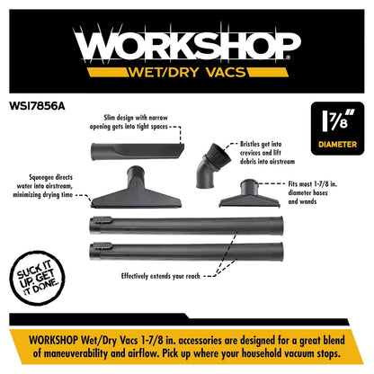 WORKSHOP WS17856A - Kit de fijación de bloqueo para aspiradoras húmedas y secas (6 piezas) para aspiradoras húmedas y secas, se adapta a la mayoría de varitas y mangueras de extensión de 1-7/8